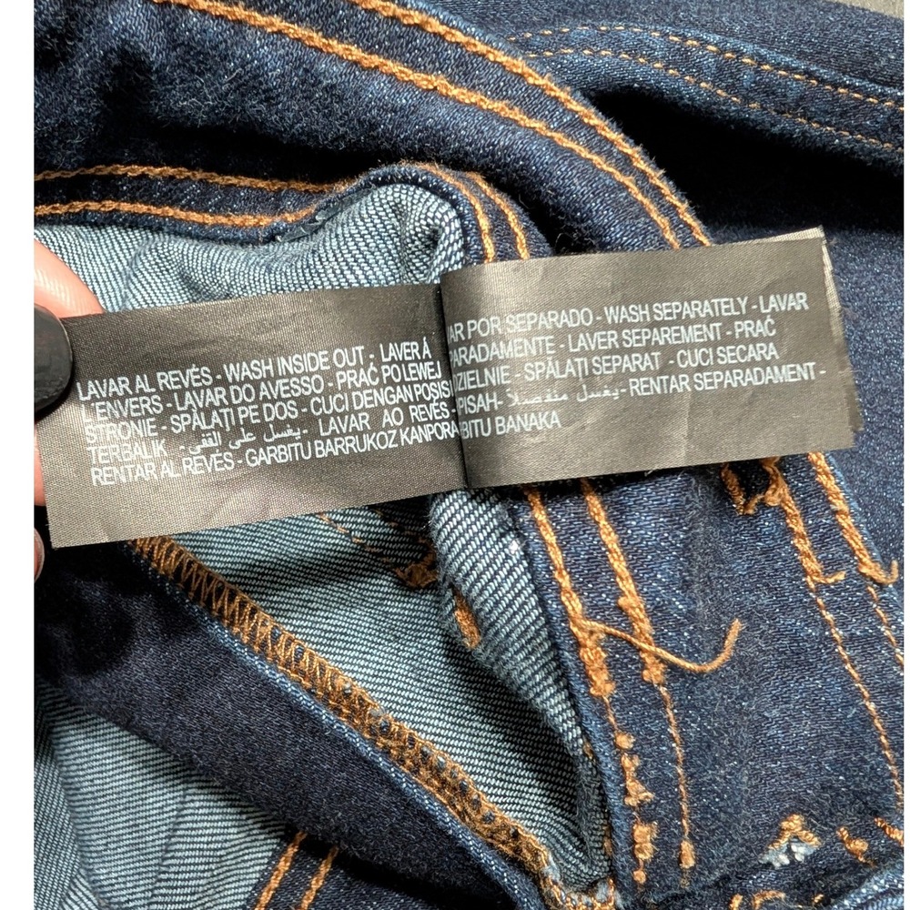 Zara Women Blue High Rise Wide Leg Marine Straight Jeans Raw Hem Size 12 Indigo - Picture 9 of 10